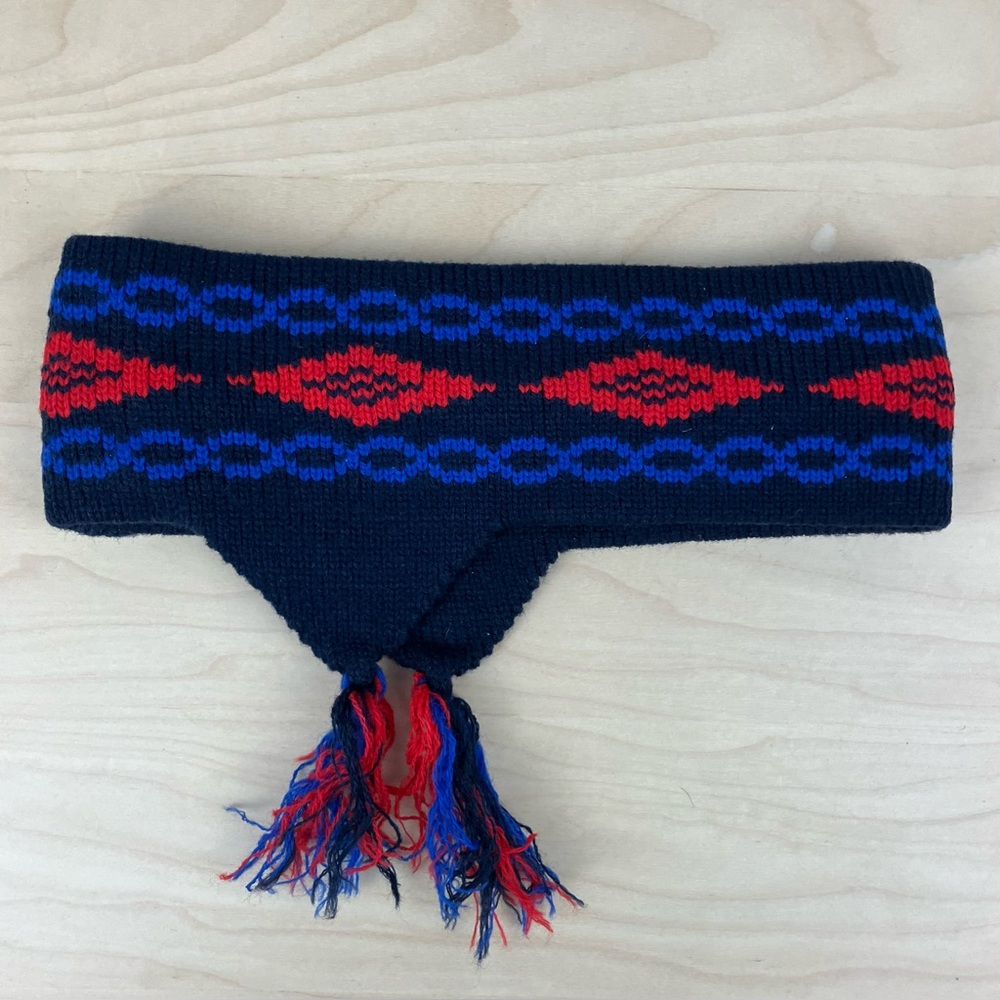 Vintage Maureen Of The Mews Winter Headband Ear Warmers With Ear Flaps Blue Red
